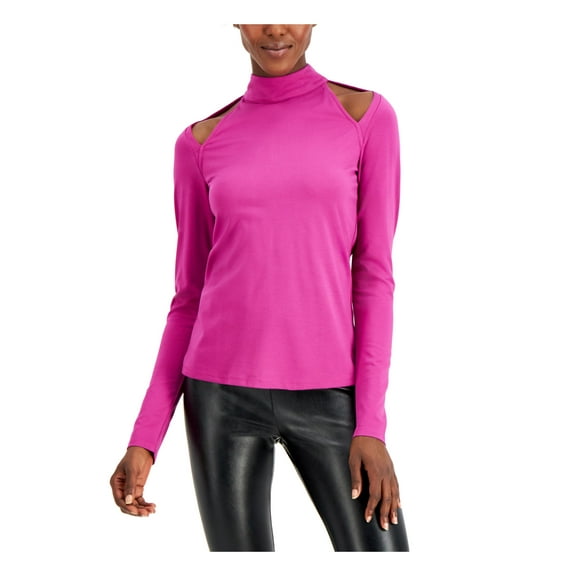 INC Womens Purple Cold Shoulder Zippered Long Sleeve Top M
