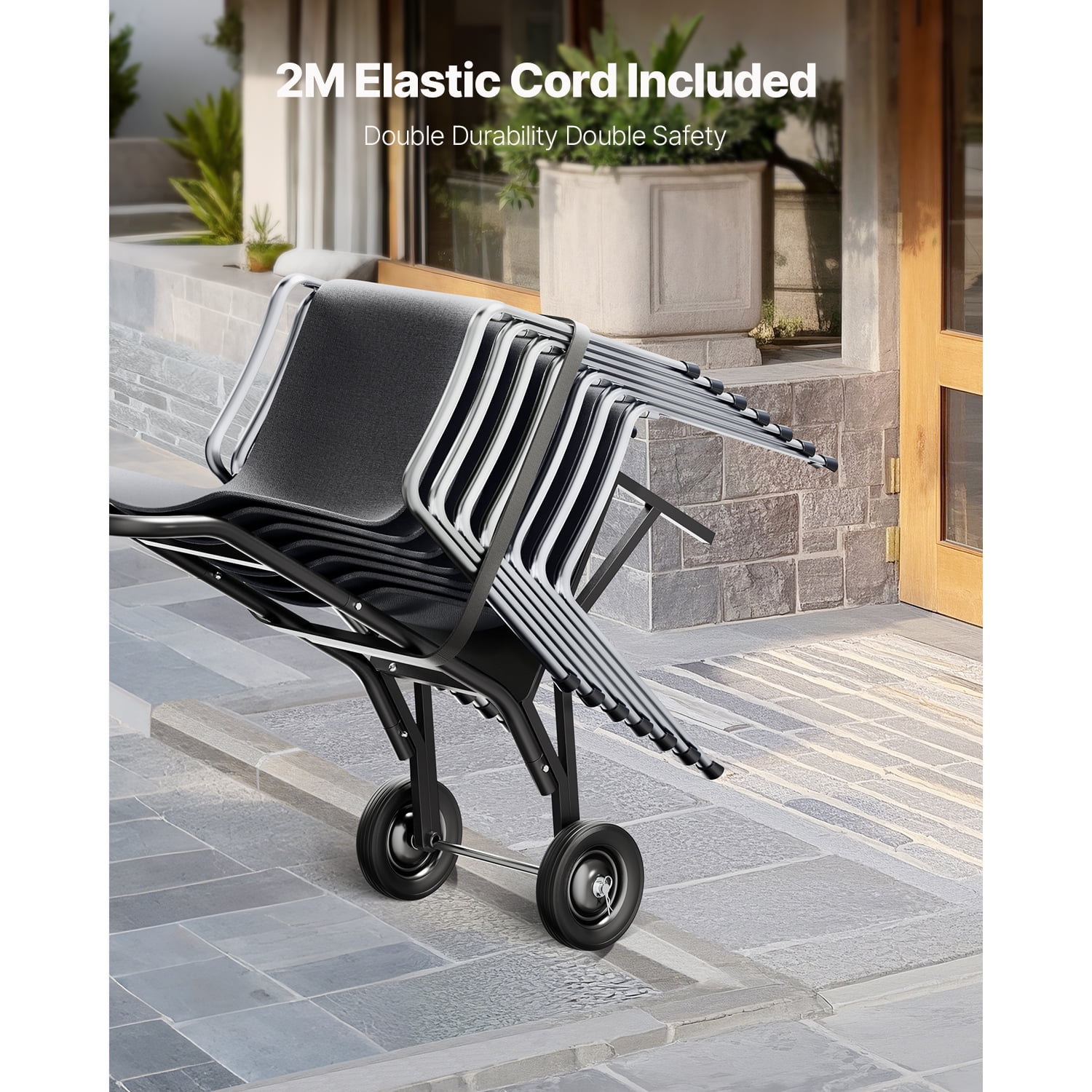 KFFKFF Folding Chair Storage Cart, 150 lbs Capacity, Durable Chair Organizer for Stacking up to 10 Chairs, Versatile Metal Chair Transport Dolly with Rubber Wheels, Push-Style Holder, Matte Black