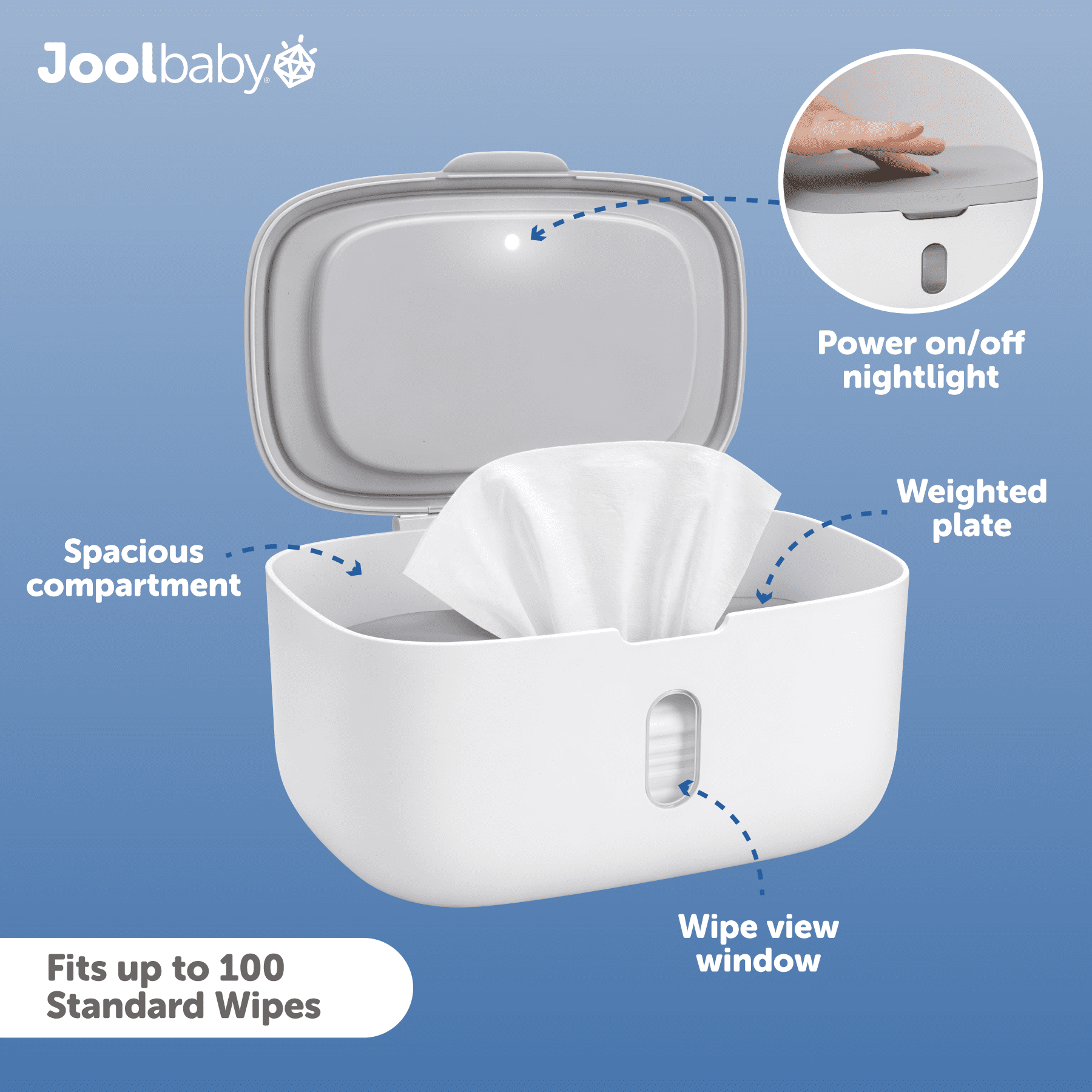 Jool Baby Wipes Dispenser with Built-in Nightlight (Gray)