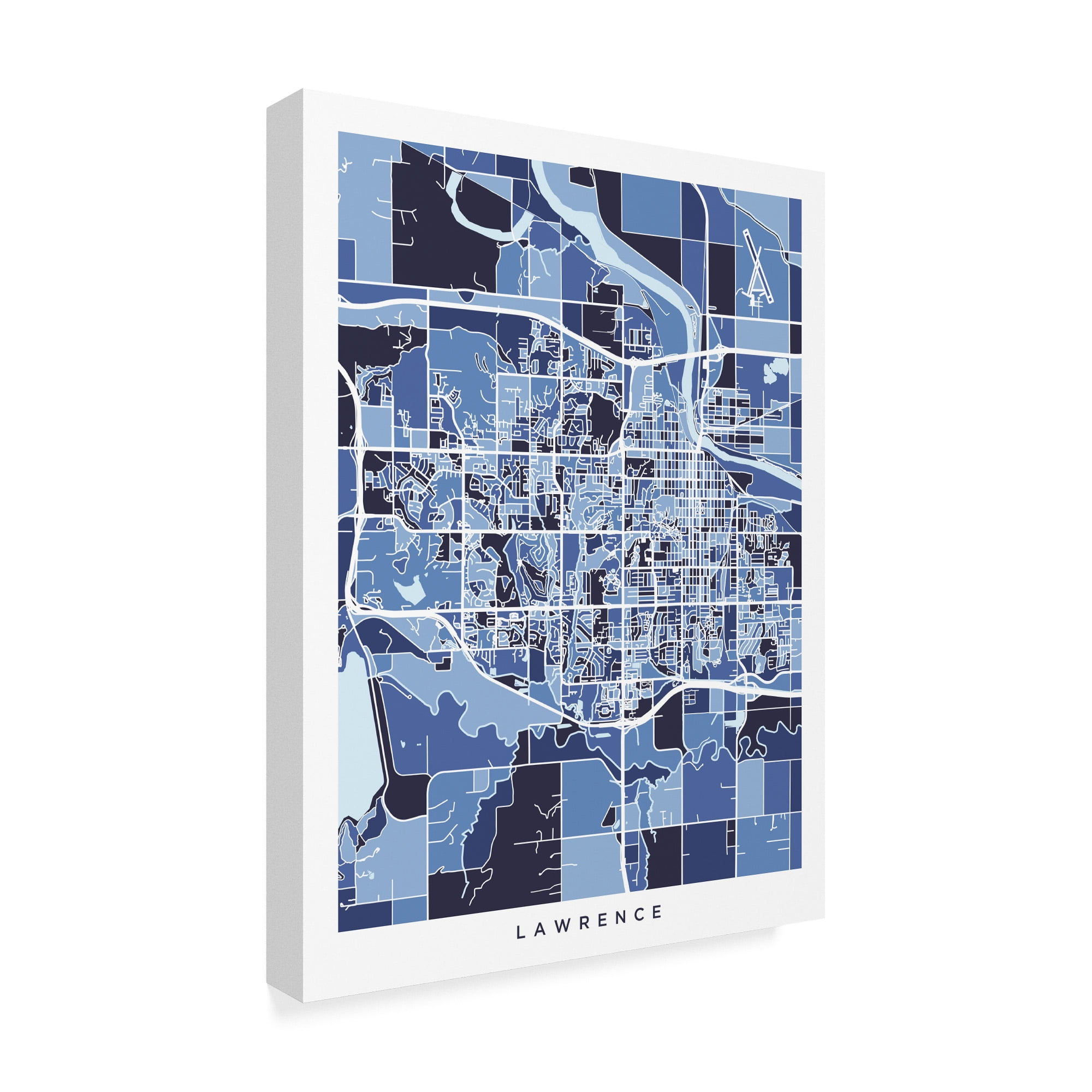 Trademark Fine Art 'Lawrence Kansas City Map Blue' Canvas Art by Michael Tompsett