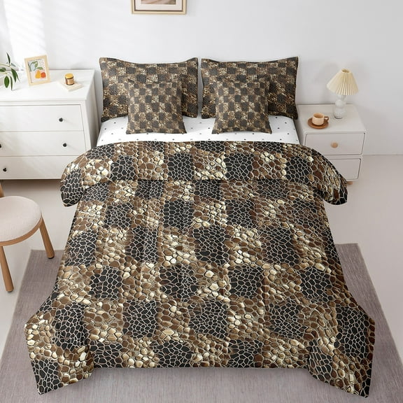Erosebridal Black Brown Bedding Twin Size, Snake Print Comforter Sets with Sheets, Animal Patchwork Duvet Set, Ultra Soft Bedroom Decorative, Reversible 7-Piece