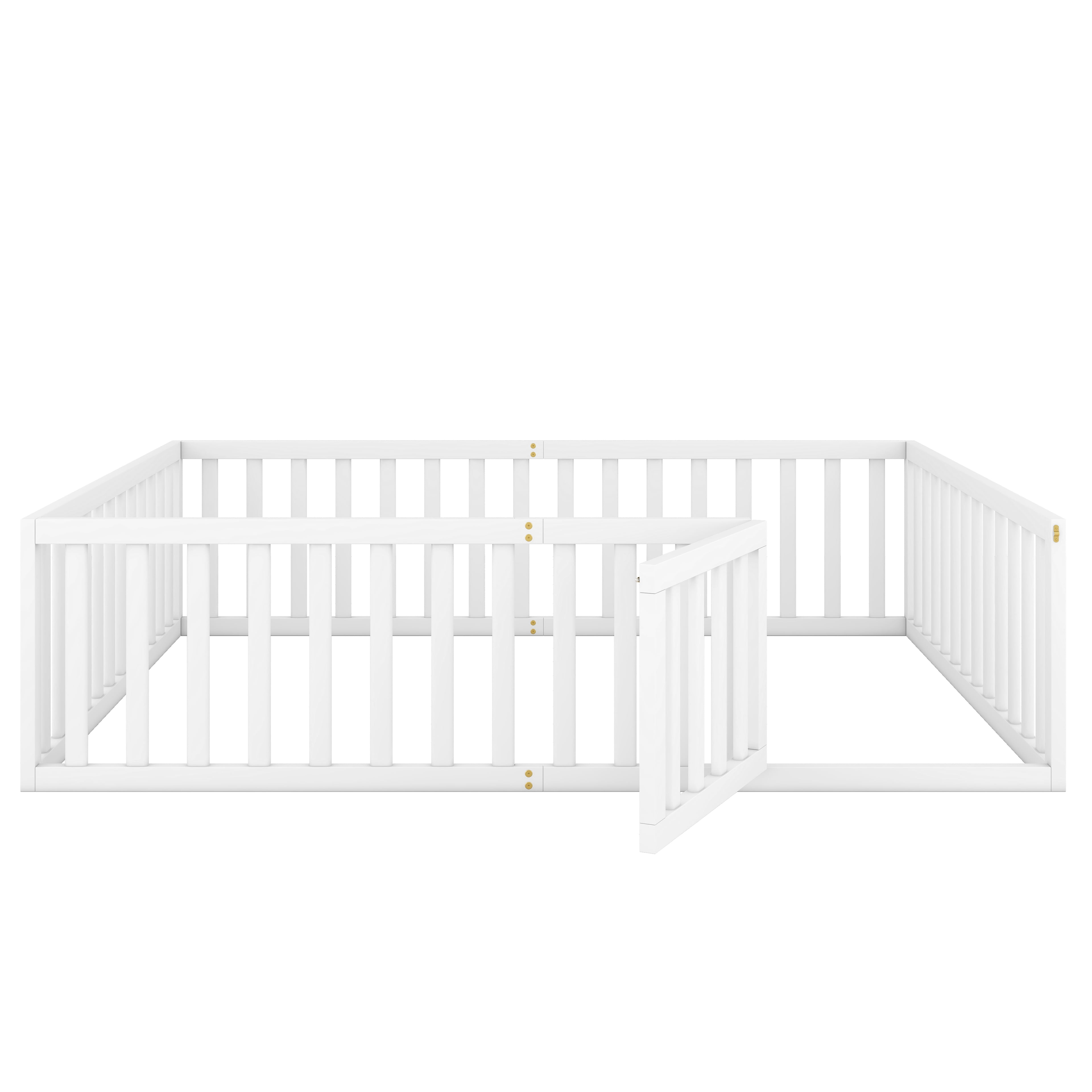 Harper & Bright Designs Montessori Floor Bed, Queen Size Floor Bed with Fence and Door, Floor Bed Frame with Guardrails for Boys Girls, White