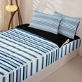 thumbnail image 2 of Castle Fairy Mid Century Horizontal Stripe Zipper Twin Comforter Sets with Fitted Sheet and 2 Pillowcases,Vintage Thin Line Zipper Bedding Set,Navy Blue White,Reversible, 2 of 5