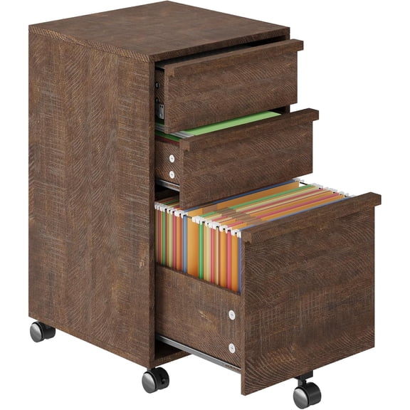 26.5-in H Rolling File Cabinet with 3 Drawers Wood Mobile Filing Cabinet and Printer Stand for Home Office Brown