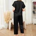 thumbnail image 3 of KIWI RATA Pajamas Set for Women Simulated Silk Satin Short Sleeve Down Sleepwear Soft Loungewear Set, 3 of 6