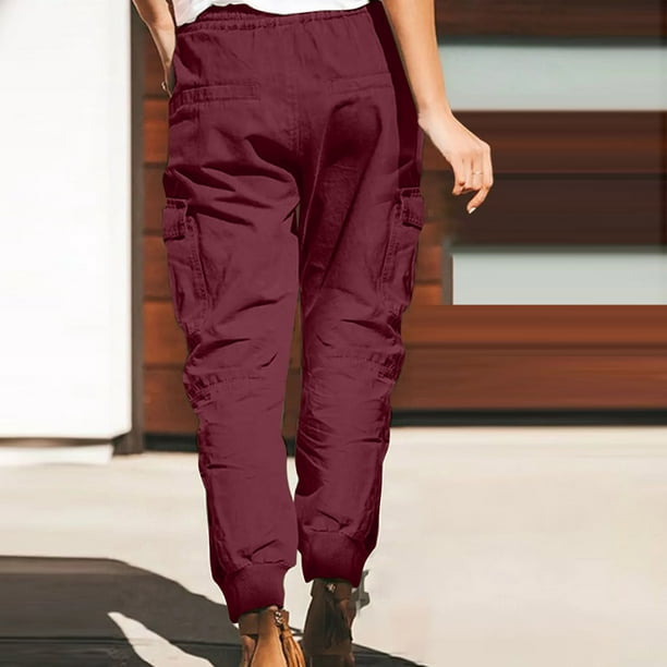 Casual Cargo Pants Women Plus Size Stretchy Trousers Loose Cinch