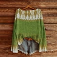 thumbnail image 2 of WTXUE Chandail Vintage Fair Isle pour Femmes, Col Rond Décontracté, Manches Longues, Chandail Tricoté, Imprimé Artistique, Léger, Rétro, Blouses Surdimensionnées, Confortable, Doux, Boho, Vert Clair TTG, 2 of 3