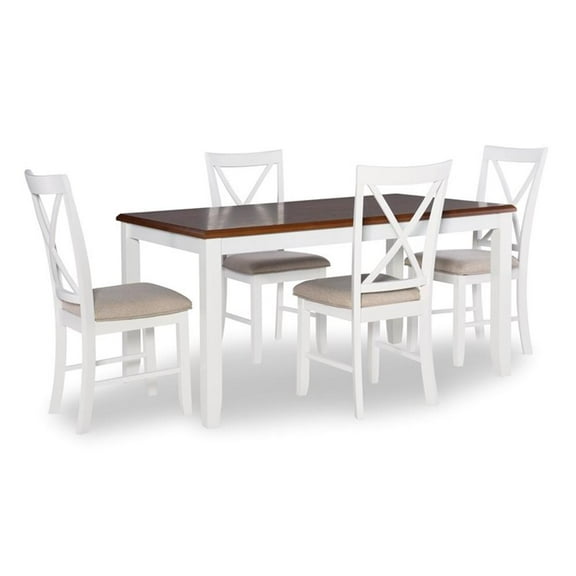 Pemberly Row Transitional Wood Five Piece Dining Set in Vanilla White and Brown
