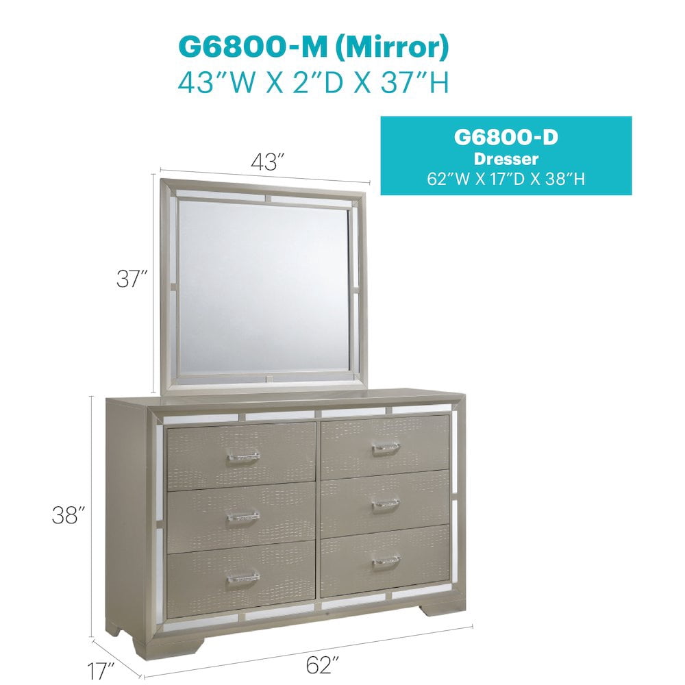 Glory Furniture Alana G6800-D Dresser , Silver Champagne
