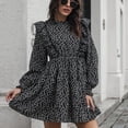 thumbnail image 3 of Vestido con volantes florales, cuello alto y manga larga en color negro, talla XL, 3 of 8