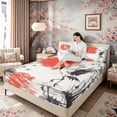 thumbnail image 3 of Manfei Ink Red Sun Crane Full Size Sheets for Teens, Reed Pond Bed Sheets, Black Red White 4pcs, 1 Flat Sheet, 1 Fitted Sheet and 2 Pillowcases, 3 of 6