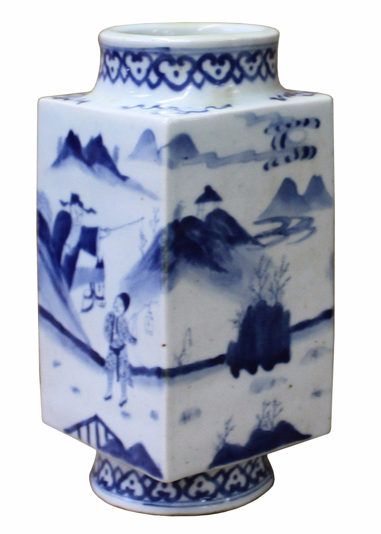 Oriental vase with blue and white square porcelain clay turtle design