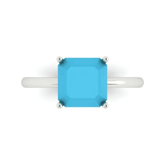 Solitaire Engagement Ring for Women - 2.5ct Simulated Turquoise in 18K White Gold Promise Ring