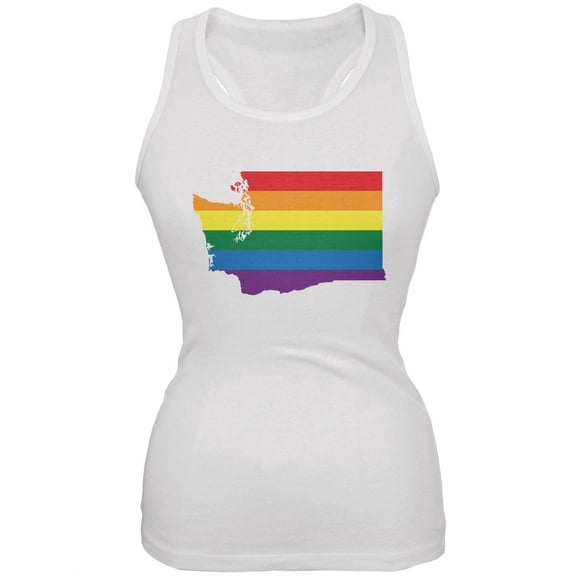 Washington LGBT Lesbian Pride Rainbow White Juniors Soft Tank Top - X-Large