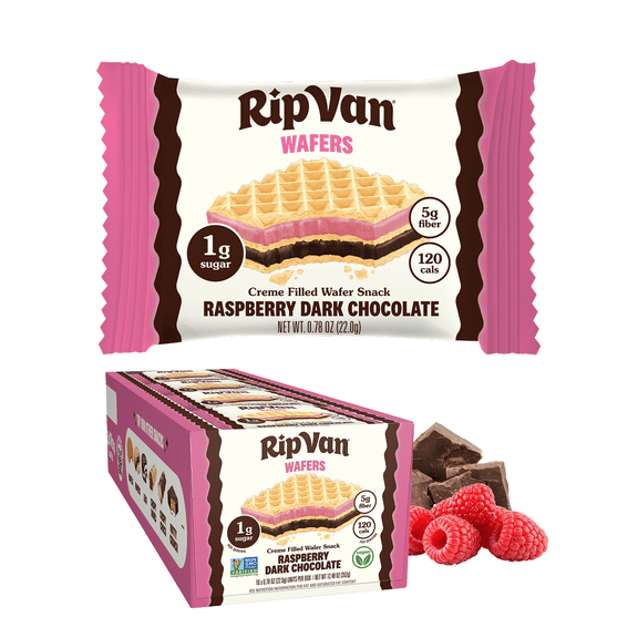 Rip Van Raspberry & Dark Chocolate Wafer Cookies, Keto, Vegan, Low Sugar Snacks, 16 Count