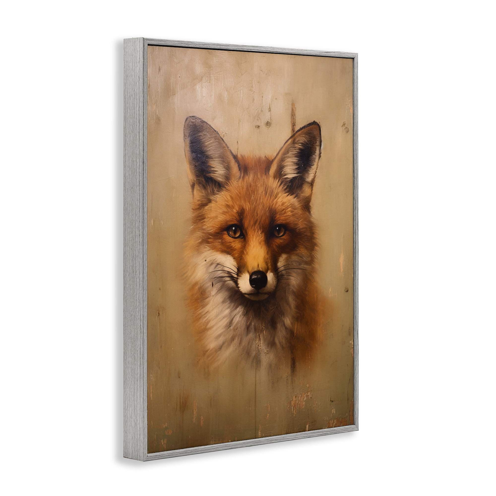 Stupell Industries Woodland Fox Face Animals & Insects Painting Gray Framed Art Print Wall Art, 16 x 24