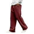 thumbnail image 2 of Dresfit Baggy Pants Mens Wide Leg Corduroy Sweatpants Solid Drawstring Casual Slacks 2026 Spring Textured Straight Leg Big and Tall Lightweight Trousers Wine L, 2 of 6