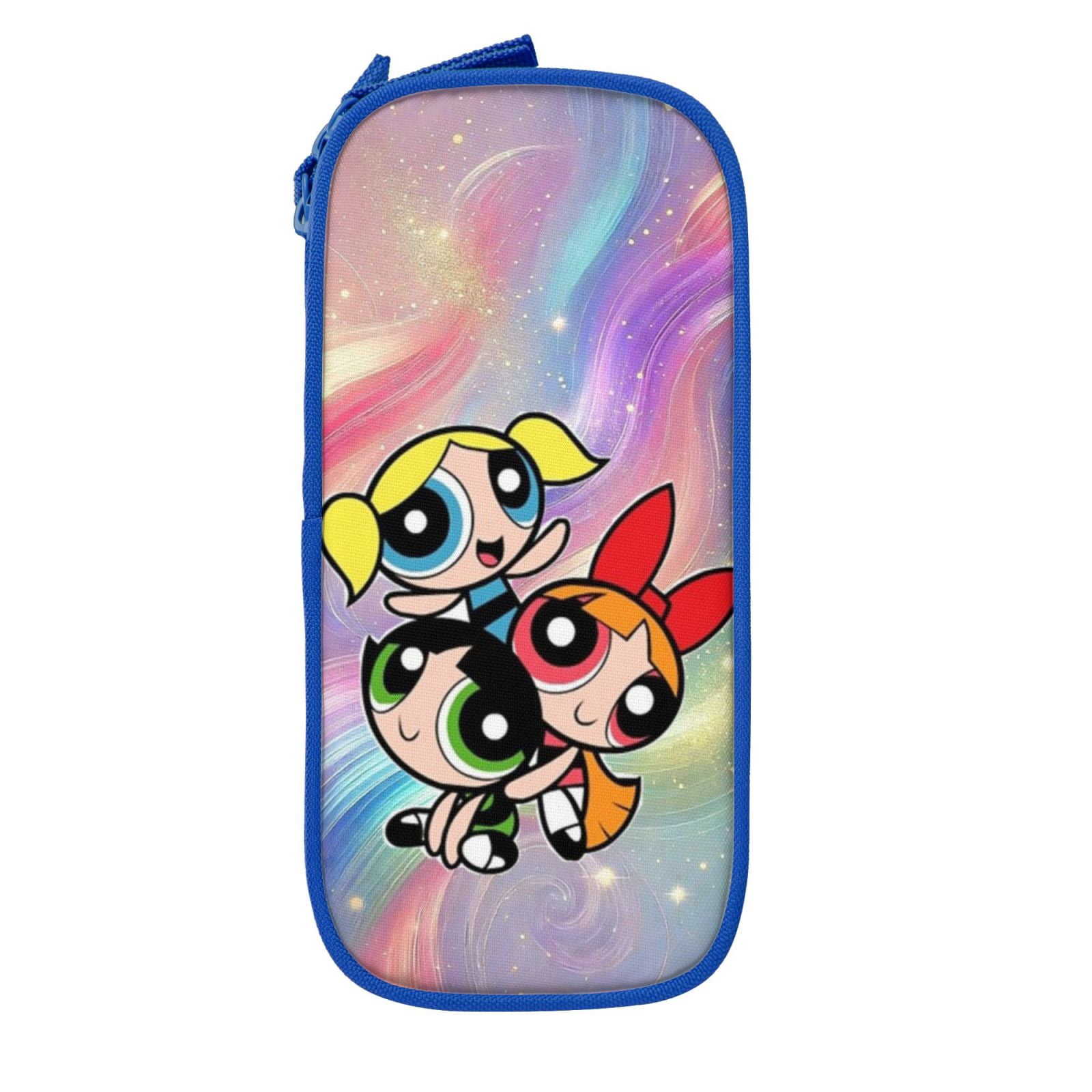 The Powerpuff Gi-rls Pencil Case Large Capacity Pencil Pouch Pen Bag Office Stationery Organizer Travel Makeup Bag Blue