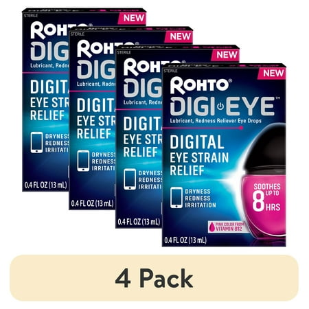 (4 pack) Rohto Digi-Eye Digital Eye Strain Eye Drops, Redness Reliever, and Eye Strain Relief