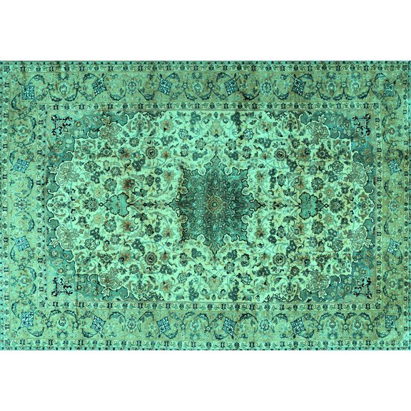 Ahgly Company Machine Washable Indoor Rectangle Persian Turquoise Blue Traditional Area Rugs, 5' x 7'