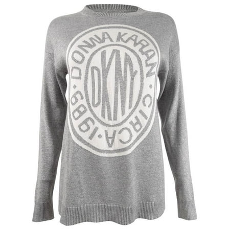 DKNY Women's Graphic Logo Sweatshirt (XS, City Gray/Ivory)