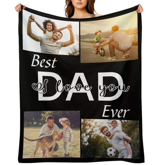 Gifts for Dad Custom Blankets with Photos Personalized Photo Blankets with Picture for Dad from Daughter Son for Fathers Day Gifts, Best Dad Ever Blanket Customized ,Picture Blanket Made in USA