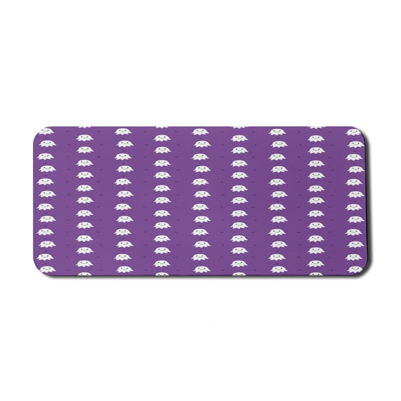 Childish Computer Mouse Pad, Happy Halloween Themed Motifs Ghost and Stars Spooky Celebration Layout, Rectangle Non-Slip Rubber Mousepad X-Large, 35" x 15", Fuchsia and White, by Ambesonne