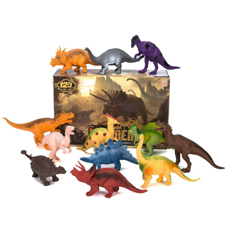 PREXTEX 10'' Dinosaur Figures - 12 Plastic Dinosaur Toys for Boys & Girls -  Assorted Dinosaurs Include T-Rex & More - Dinosaur Toys for Kids 3-5+