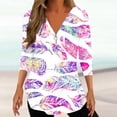 thumbnail image 2 of Penkiiy Hauts à Imprimé Plume pour Femmes Manches 3/4 Roulées Chemises Col en V Blouses Tunique Haut 2TG Multicolore, 2 of 5
