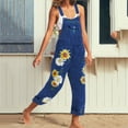 thumbnail image 6 of Fusipu Women Casual Bib Overall Dungarees Sunflower Print Pockets Denim Loose Overalls, 6 of 8