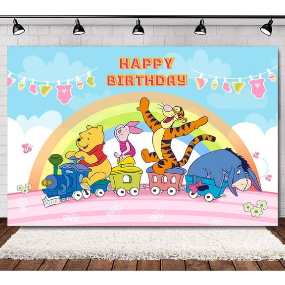 Winnie the pooh Cartoon Theme Birthday Flag Background Banner Children's Party Decoration supplies Photography Photo Prop ,70.8x43.3inch.
