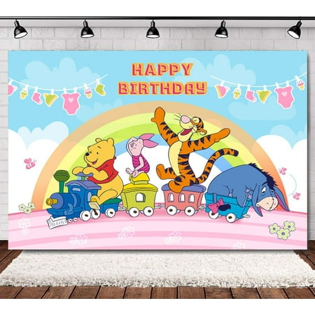 Winnie the pooh Cartoon Theme Birthday Flag Background Banner Children's Party Decoration supplies Photography Photo Prop ,70.8x43.3inch.