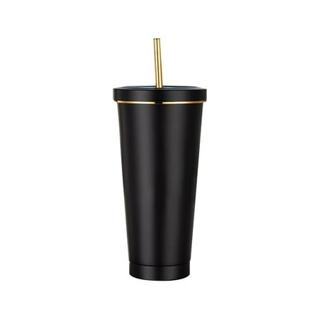 

500ml Reusable Drink Straw With Lid Large Capacity Travel Cups Coffee Mug Stainless Steel Water Bottle BLACK