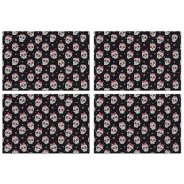 Black Pink Skull Pattern Summer Placemats Table Placemats Set Of 4-Linen Kitchen Washable Placemats Table Mats 11.8"x17.7" Non-Slip Heat Resistant