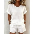 thumbnail image 5 of Cagogo Women Plus Size 2 Piece Shorts Set Casual Summer Cruise Outfits Round Neck Short Sleeve Tshirt Pocket Elastic Waisted Shorts Matching Lounge Tracksuits Travel Airport Clothes, White L, 5 of 6