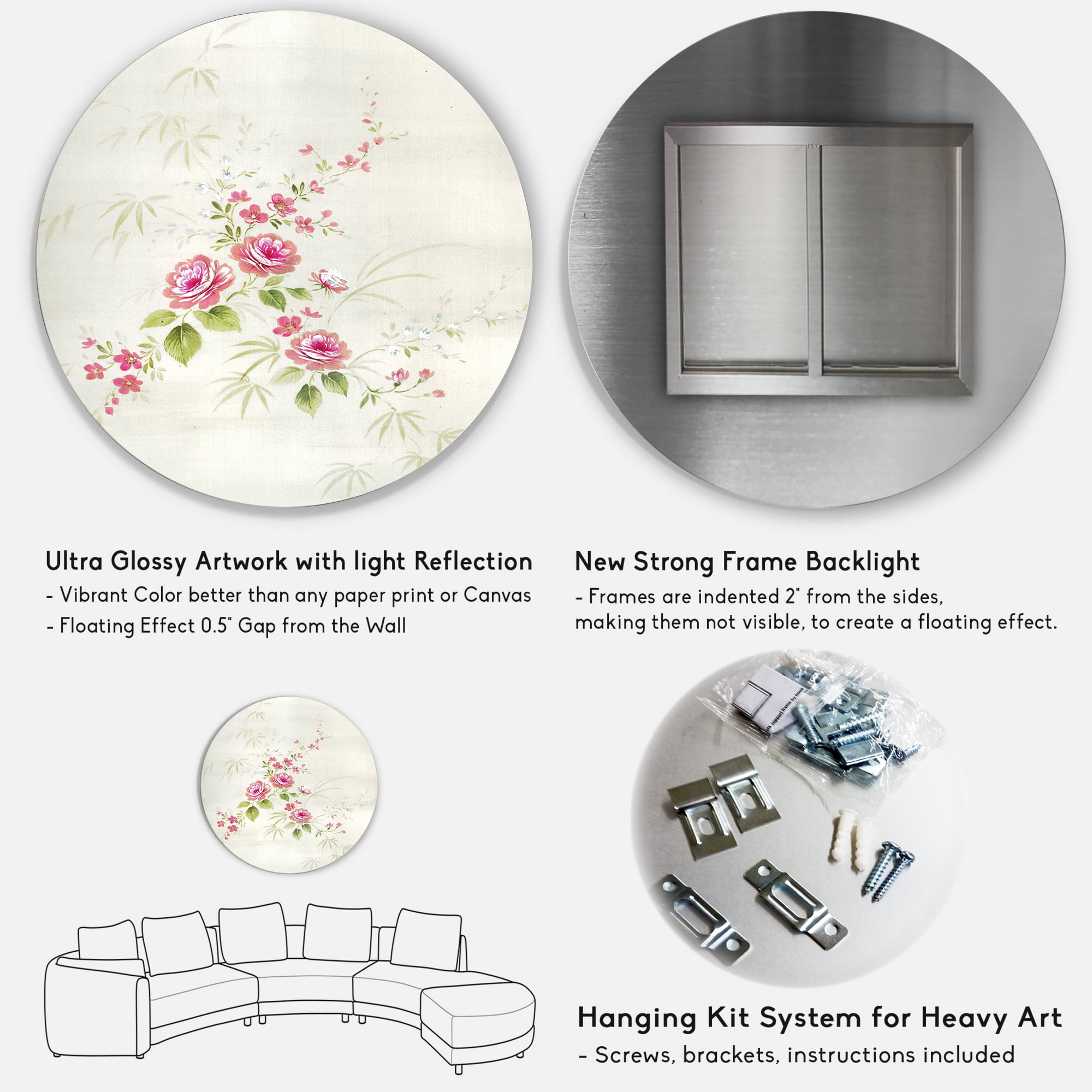 Designart 'Abstract Retro Drawing of Flowers II' Vintage Circle Metal Wall Art 11x11 - Disc of 11