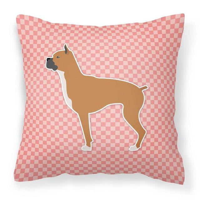 Carolines Treasures BB3653PW1818 Boxer Checkerboard Pink Fabric Decorative Pillow