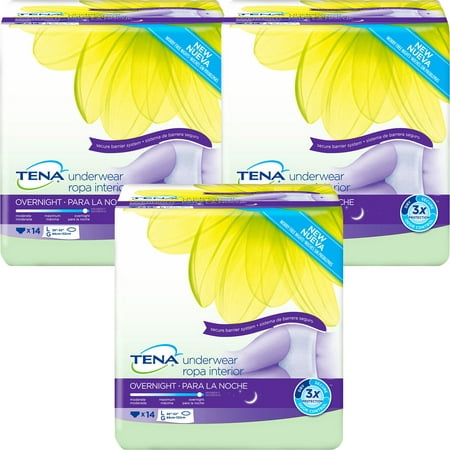 (3 Pack) Tena Incontinence Underwear For Women, For Overnight, Large, 14