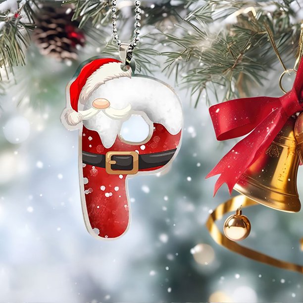 Fiudx Decoraciones navideñas para interiores 26 adornos navideños con 26 letras, adornos rojos para árbol de Navidad, adornos colgantes con letras, adornos para árbol de Navidad con alfabeto para el