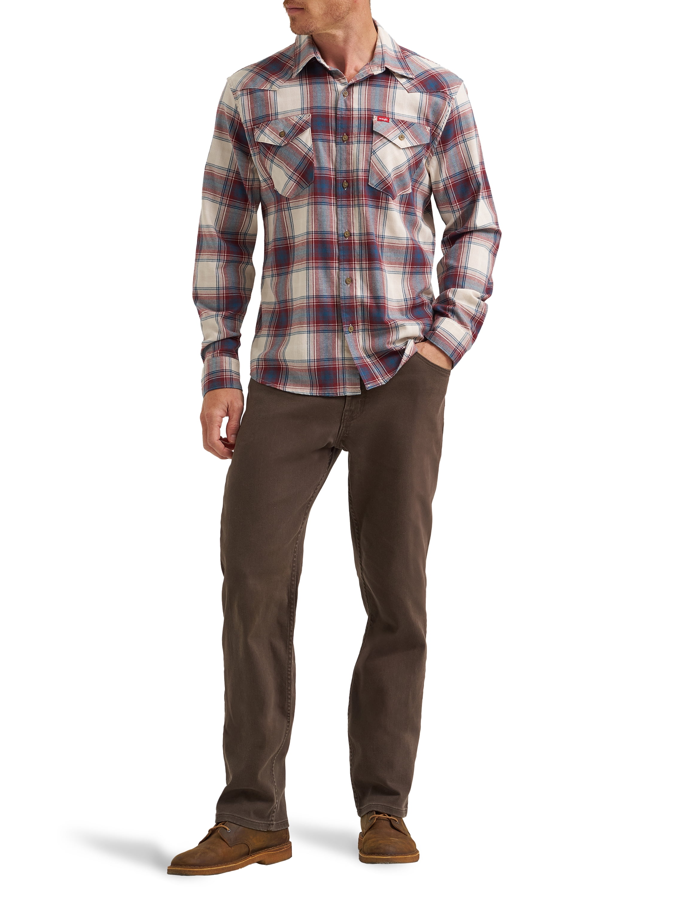 Wrangler® Men's Slim Fit Long Sleeve Woven Twill Shirt with Sunglasses Cleaner, Sizes S-5XL