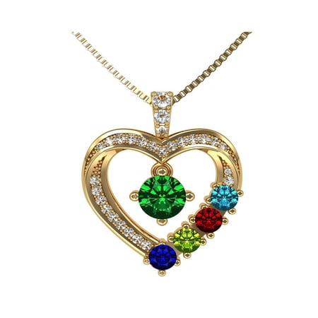 Nana Mother & Child Heart 1-6 Birthstone Necklace for Women with Chain - 10k Yellow Gold Stone 6