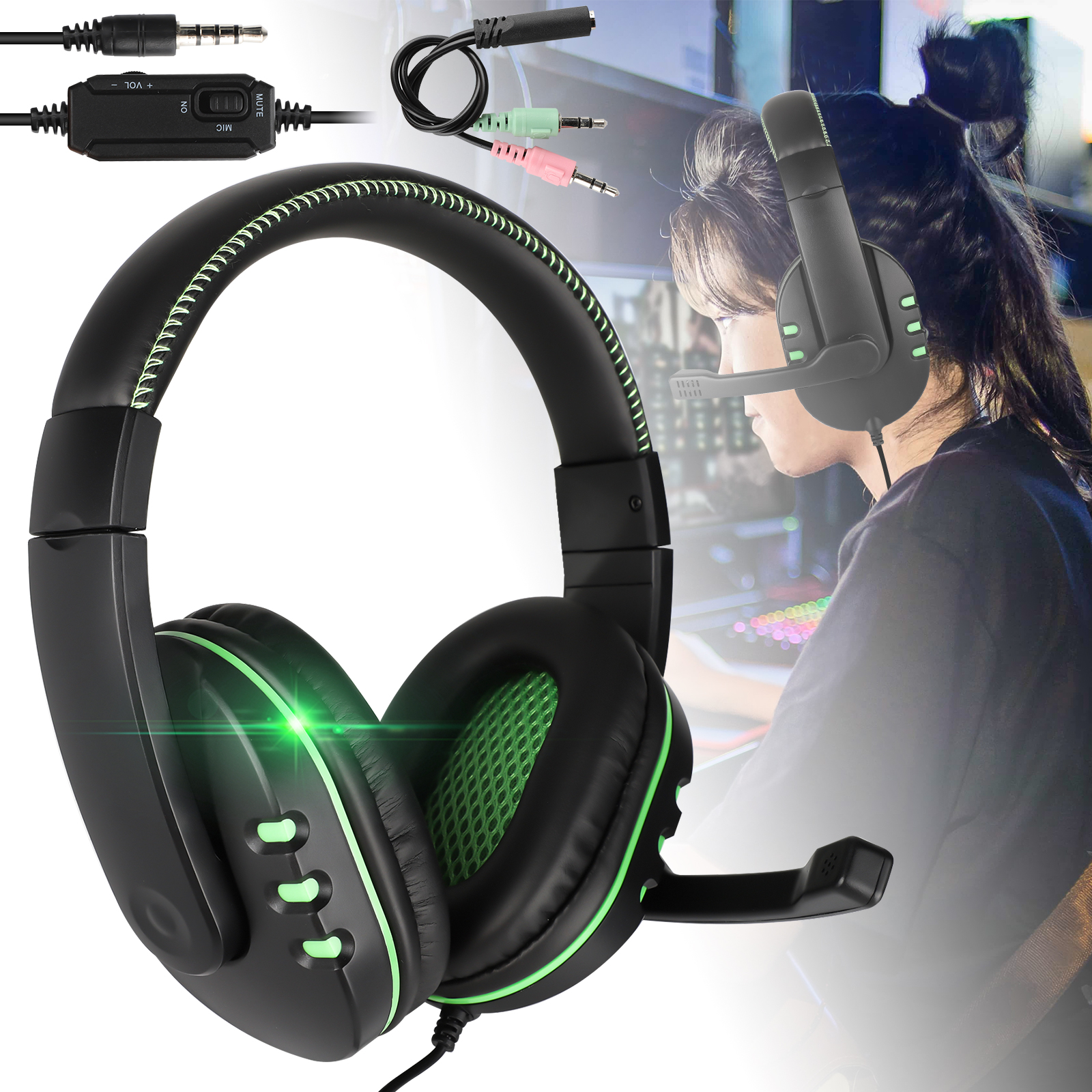 Gaming Headset, Lightweight Retractable Over Ear Headphones with Noise