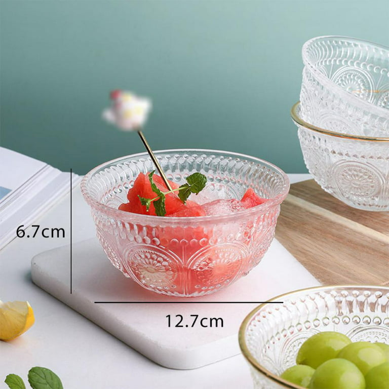Taykoo Glass Salad Bowls Gold Rim Mixing Bowls for Kitchen Prep Fruit Pasta Popcorn and Snack, Size: 13.2*13.2*7.5 cm