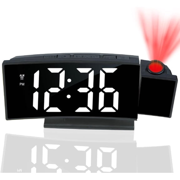 Digital Clock, AMIR 180° Projection Alarm Clock Date Tempreture Display 4 Level Brightness Snooze Digital Alarm Clock for Bedroom Kids Elderly Home Office
