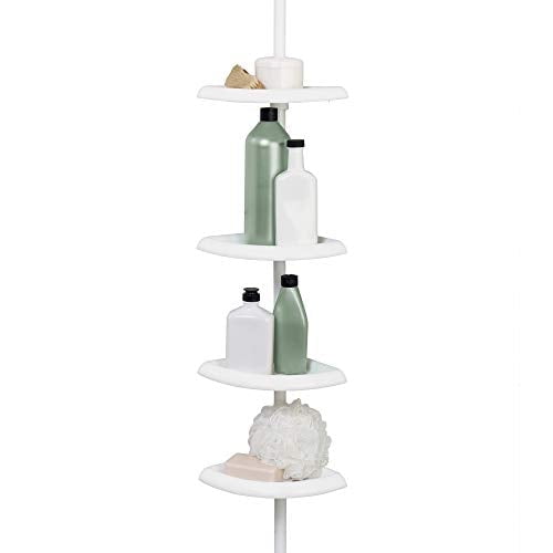 Zenna Home Caddy de Douche à Poteau de Tension, 4 Étagères, Réglable, 60 à 97 Pouces, Blanc