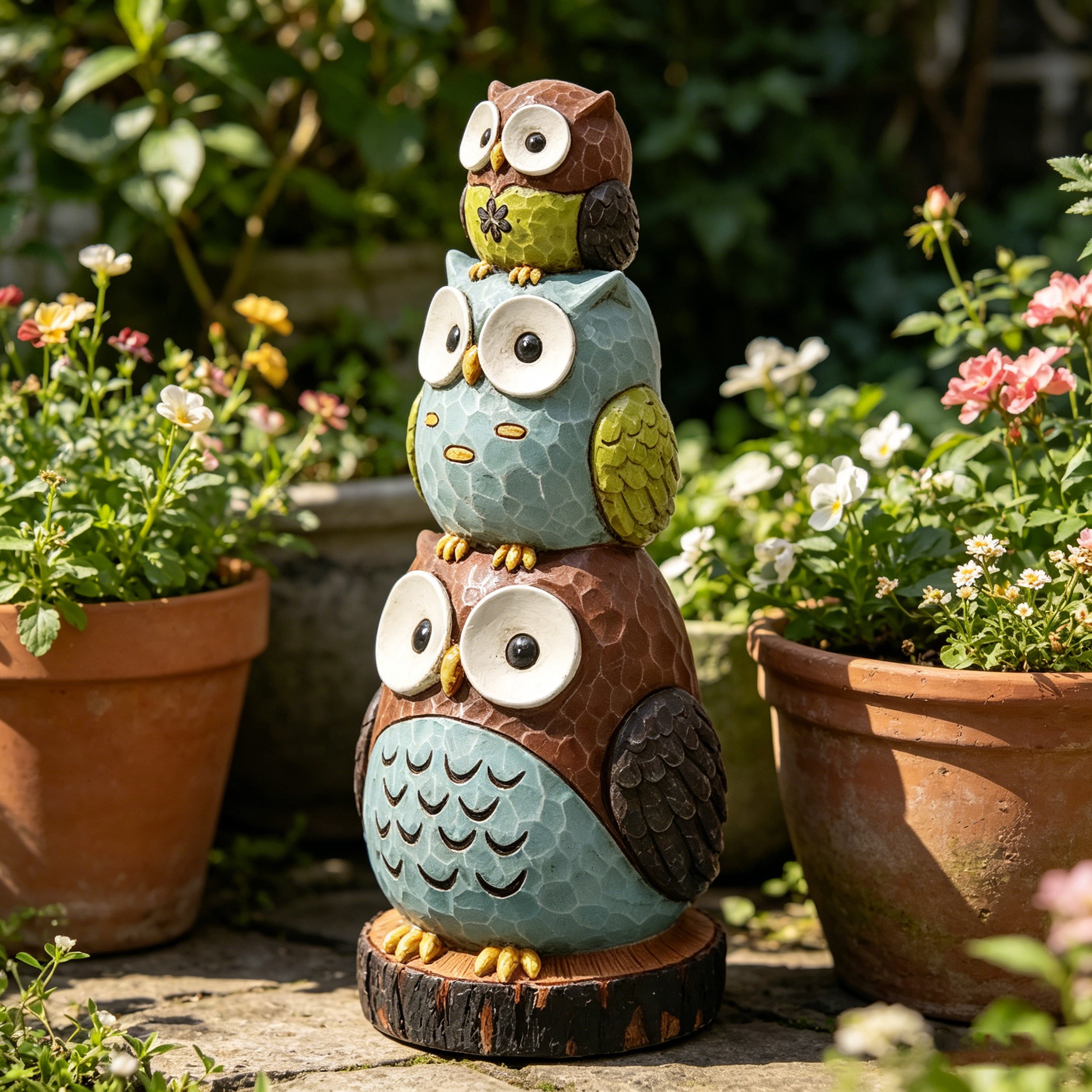 Abble 18" Stacking Owls Sculpture Garden Statue