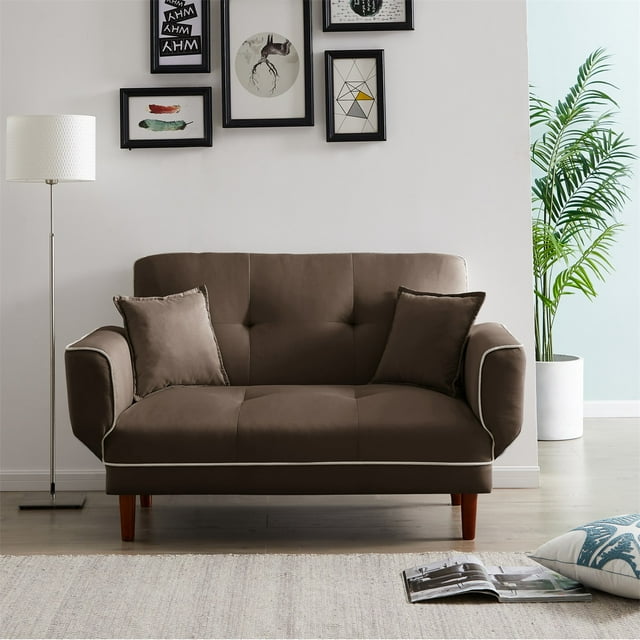 Canddidliike Convertible Upholstery Loveseat Modern Futon Sofa Bed w/Adjustable Angle in Brown