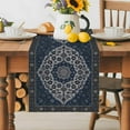 thumbnail image 5 of Boho Flower Table Runner, Navy Blue Bohemia Geometric Tribal Ethnic Kitchen Table Runners Dress Scarves for Table Decorations Party/Restaurant/Indoor Outdoor Use, 18x72in, 5 of 9
