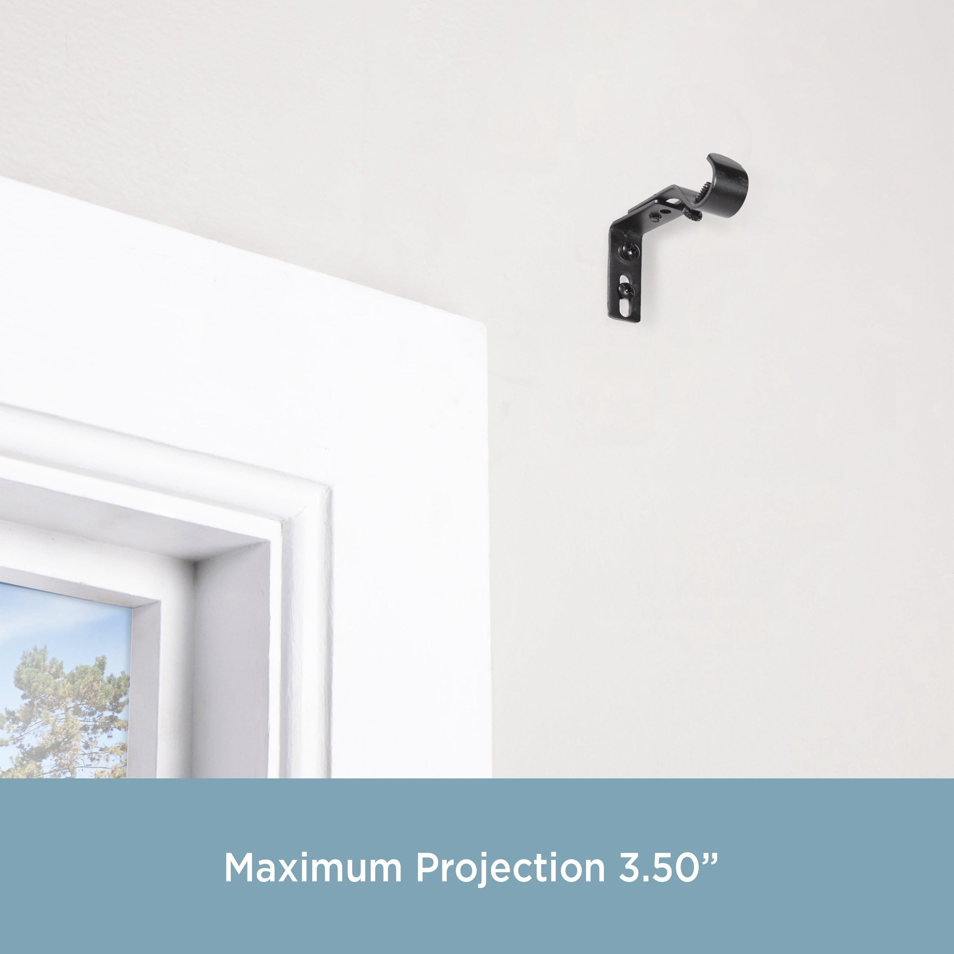 Kenney 5/8" Adjustable 3-3.5" Curtain Rod Mounting Brackets, Set of 2, Black