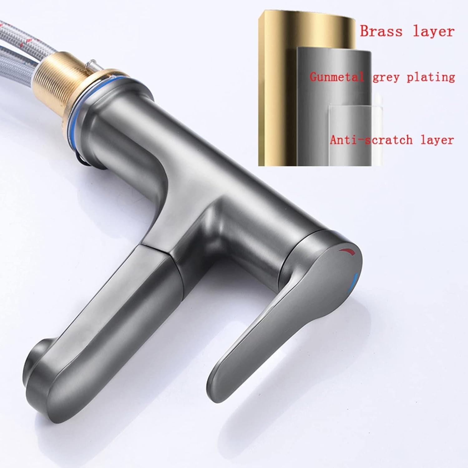 Bathroom Faucet with Pull Out Sprayer,360° Swivel Spout Bathroom Sink Faucet,Bathroom Faucet Single Hole,Single Handle Basin Mixer Tap for Hot and Cold Water,Gun Gray